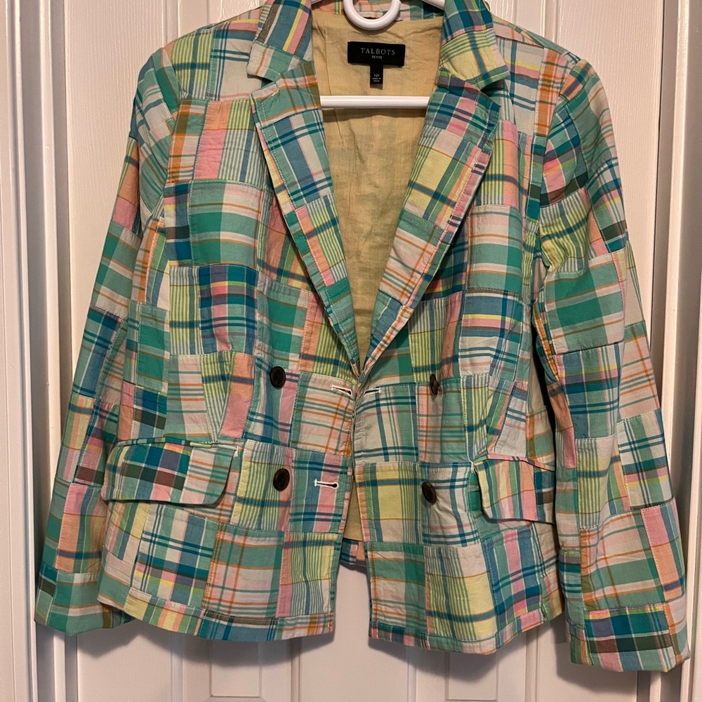 Pastel plaid women’s jacket from Talbots.